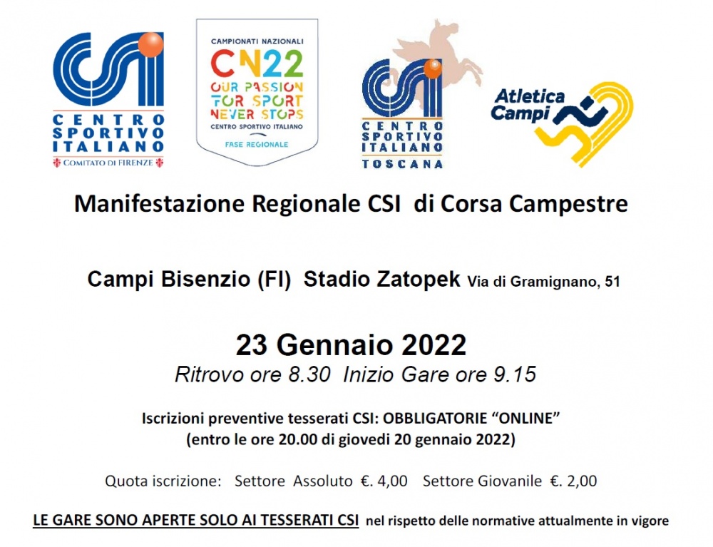 Manifestazione Regionale CSI di Corsa Campestre 23 gennaio 2022